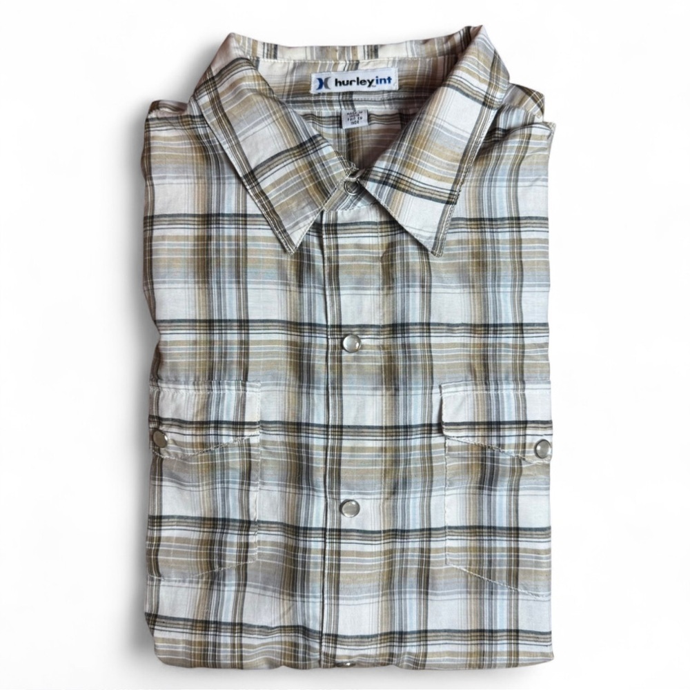 Hurley Men's Casual Plaid Shirt - Gray and Tan